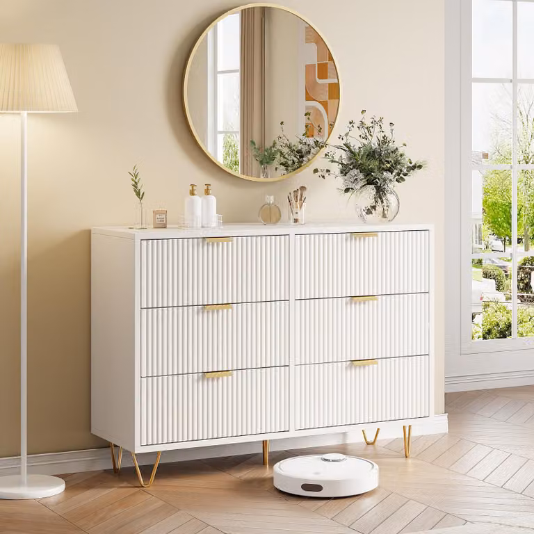 Cassettone ondulato a 6 cassetti - Bianco, elegante e pratico per la camera da letto, il soggiorno o lo studio