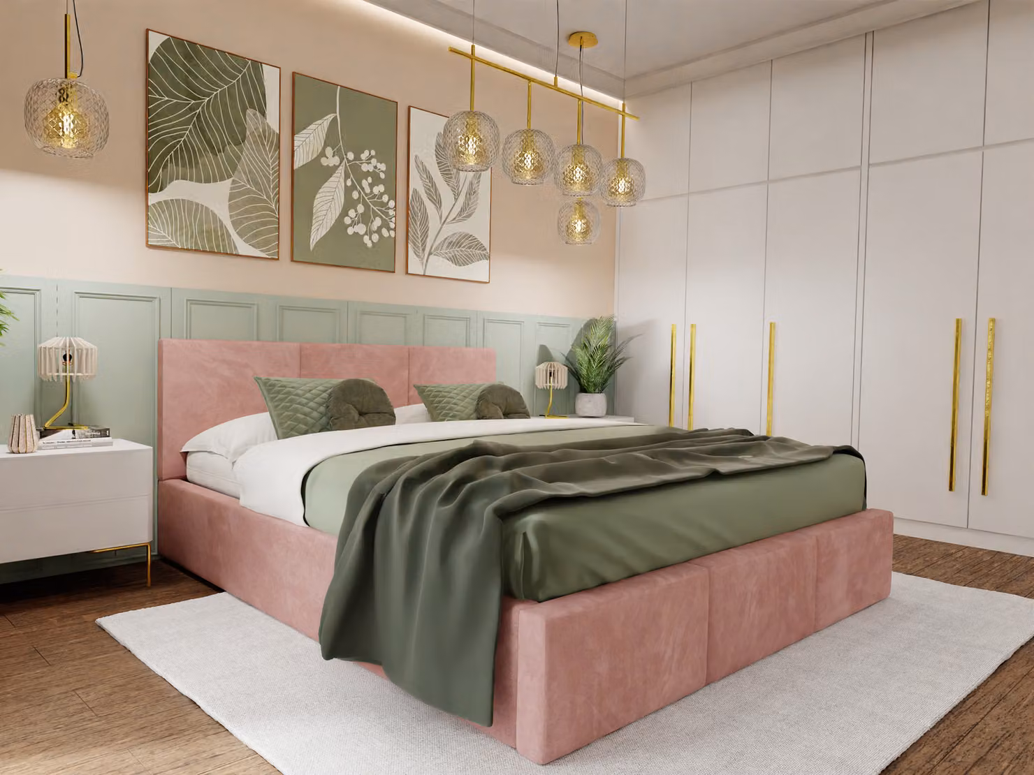 Muralo Letto imbottito per camera da letto Letto in tessuto Letto con contenitore Letto matrimoniale Letto imbottito con rete Rosa chiaro 140cmx200cm