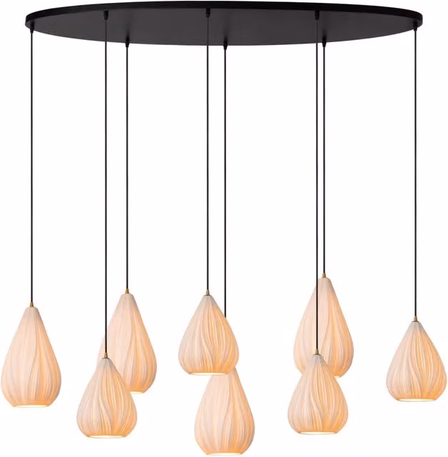 Lampada sospesa Lucide CINZIA in ceramica e metallo bianco e nera con 8xE27 dimmabile