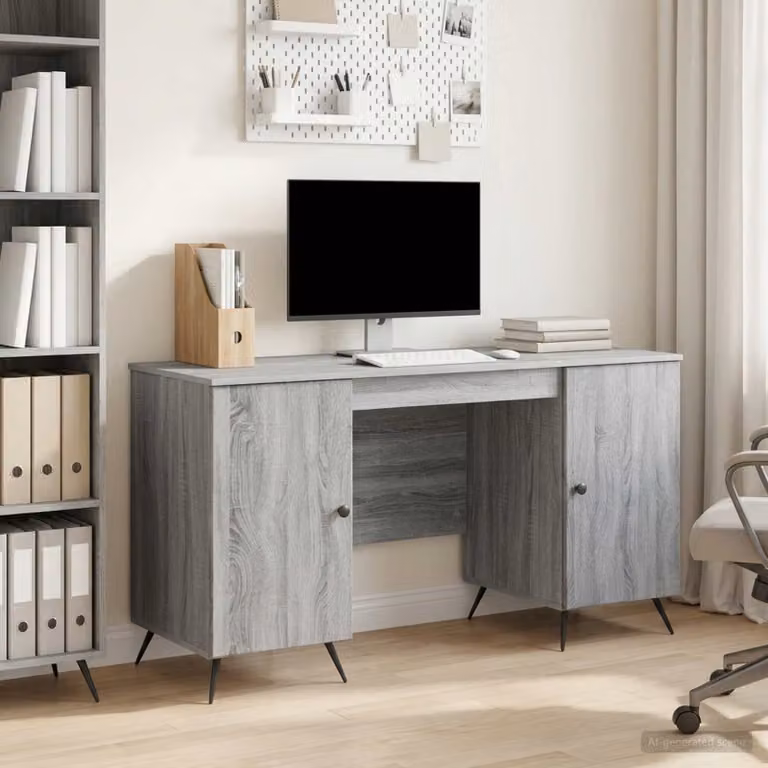 Scrivania moderna vidaXL in legno ingegnerizzato grigio, L 142,5 x P 50 x H 75 cm