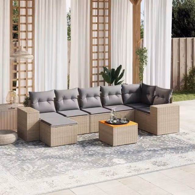 vidaXL Set Divano da Giardino a L 8 pz in Polyrattan con Cuscini Beige e Grigio – 1