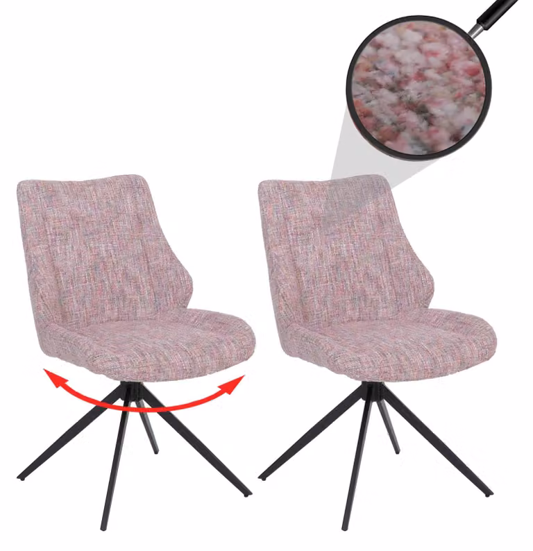 Set di 2 sedie da pranzo HWC-O48, sedie da cucina, girevoli con sistema di ritorno automatico, rivestite in tessuto chenille (410g/m²), colore rosa