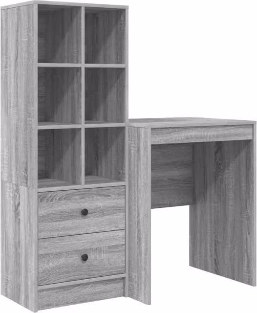 Scrivania | Tavolo da Ufficio con cassetto con lo scaffale 2 pz Grigio Sonoma