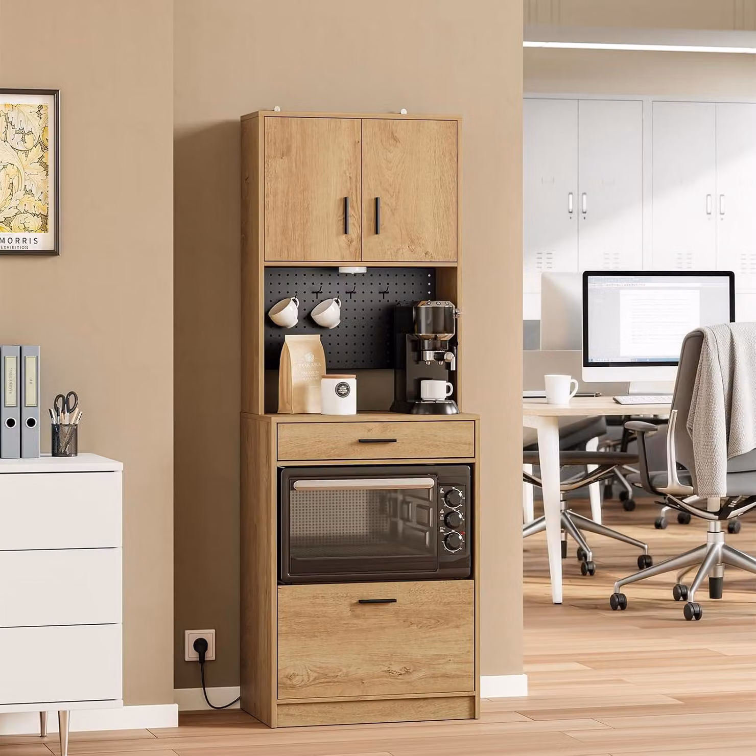 SoBuy Credenza alta Mobile contenitore con 2 ante Ripiani inclusi Bianco Stile scandinavo FSB98-E-N