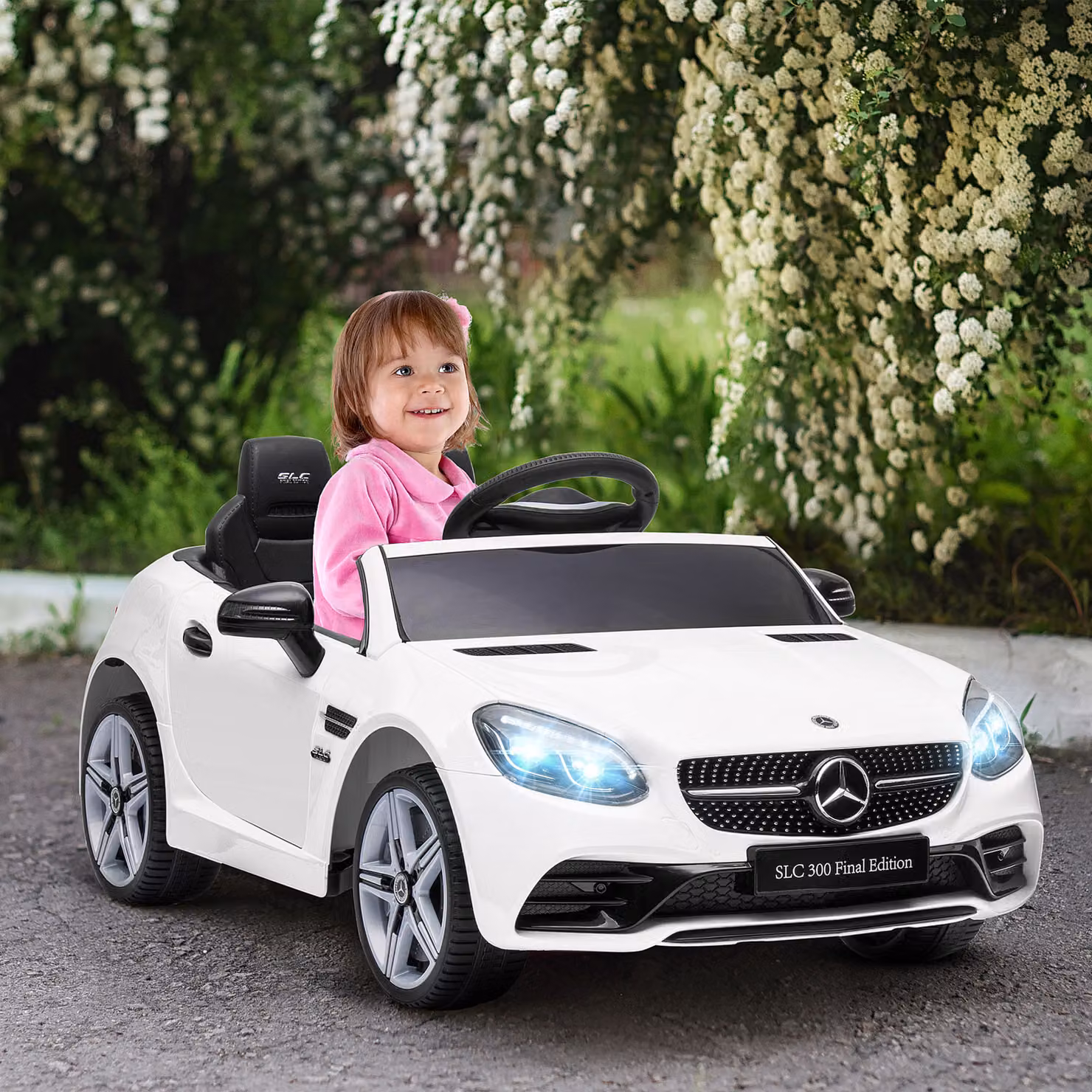 AIYAPLAY Macchina Elettrica per Bambini con Licenza Mercedes SLC 300, Telecomando, Bianco, L: 107 cm, P: 62.5 cm, H: 44 cm – 2