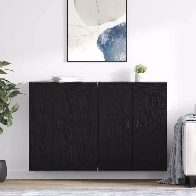Set di 2 mobili a muro moderni vidaXL in rovere nero opaco L: 69,5 cm, P: 34 cm, H: 90 cm