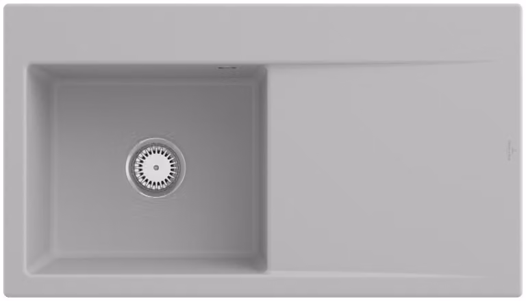 Lavello Villeroy & Boch con area di scolo laterale, modello Subway Style 50 Steam, dimensioni 90x51 cm, in Vetroceramica, con apertura manuale