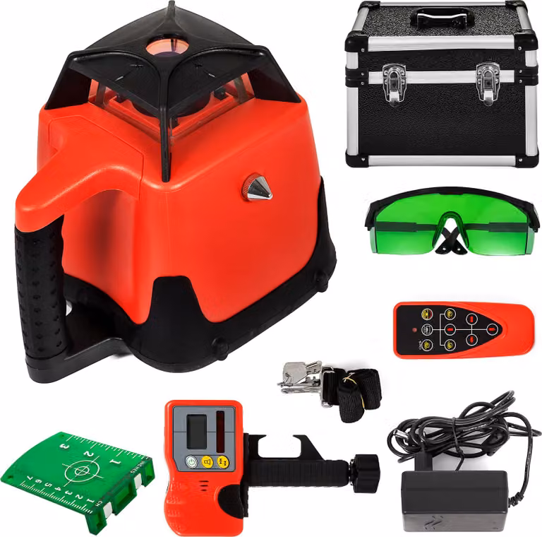 SucceBuy Livella laser a raggio verde, auto-rotante, set di livellamento automatico, strumento laser professionale ad alte prestazioni con ricevitore, telecomando, custodia per il trasporto