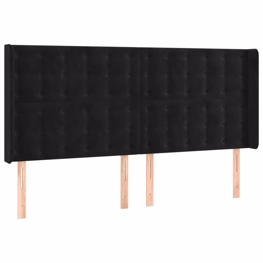 Testiera ad orecchio vidaXL in velluto nero con struttura in legno e MDF L: 203 cm, P: 16 cm, H: 118/128 cm – 2