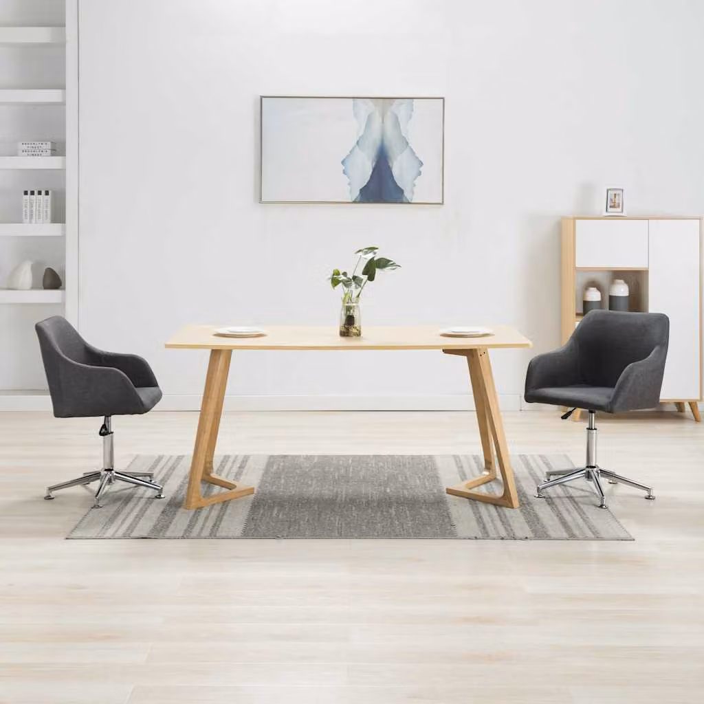 Set di 2 sedie da pranzo girevoli vidaXL in tessuto grigio scuro con struttura in legno e metallo