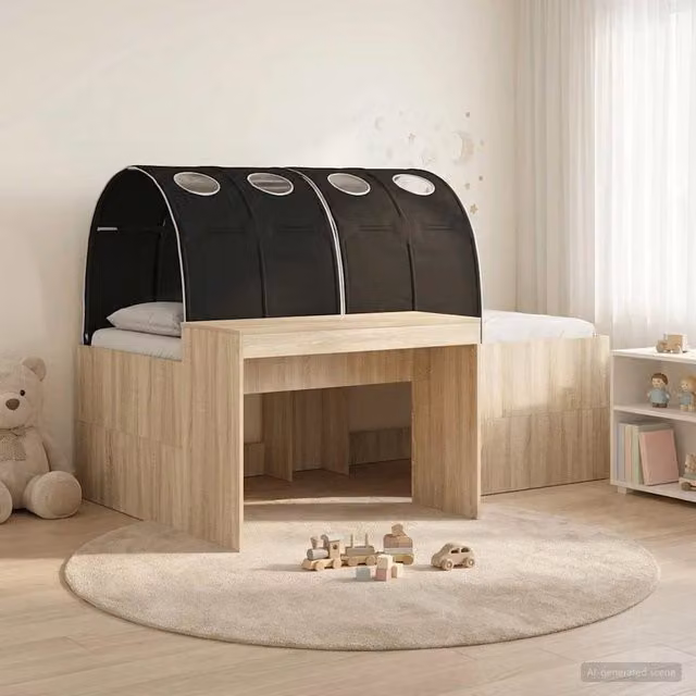 Letto con Tunnel 3 pz Rovere Sonoma e Nero Legno ingegnerizzato 3423652