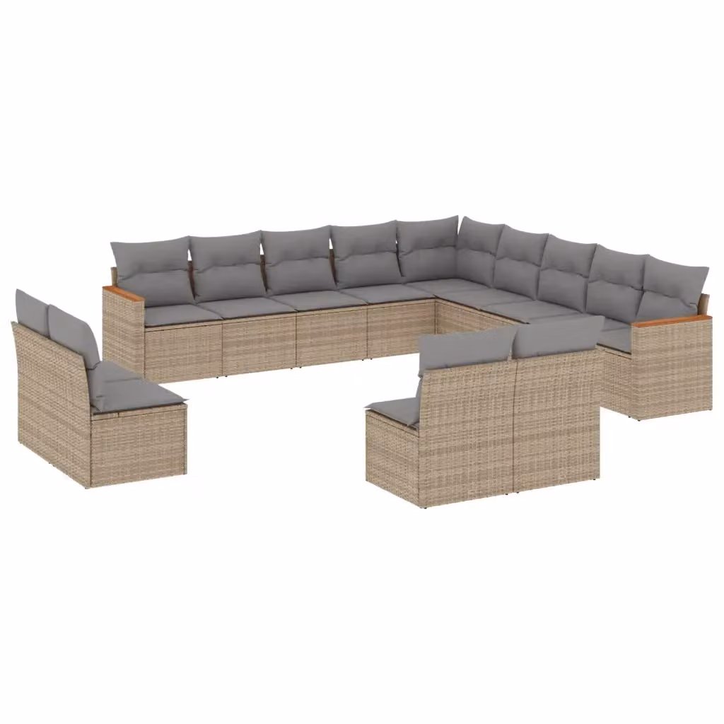 Set Divano da Giardino a Forma di U VIDAXL in Polyrattan con Cuscini Beige, 13 Pezzi – 2