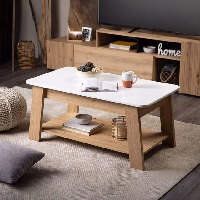 Tavolino da salotto DMORA con un vano, design moderno rettangolare, Bianco e Rovere, L: 101 cm, P: 54.5 cm, H: 46.5 cm – 1