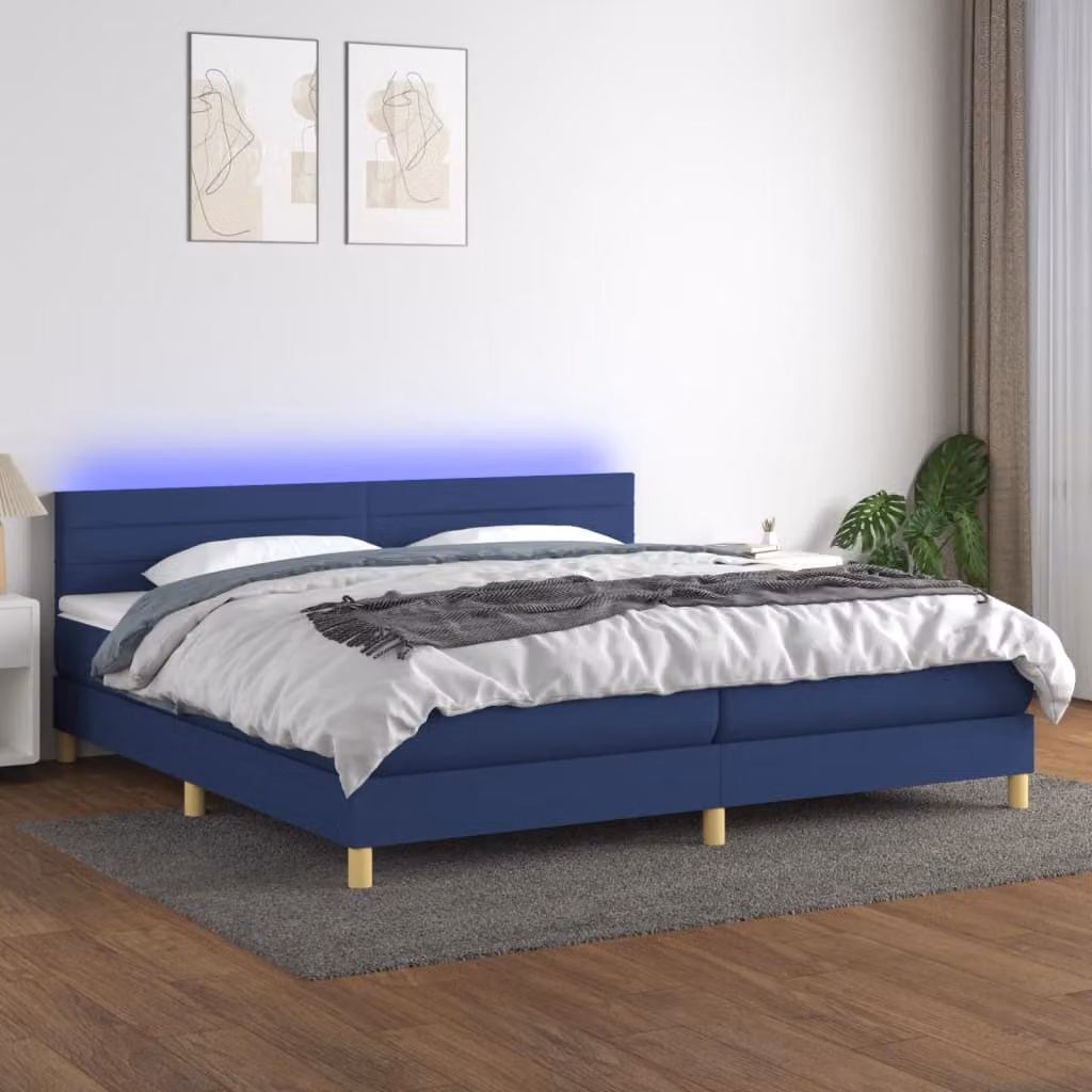 Maison Exclusive - Letto a Molle Materasso e LED Blu 200x200cm in Tessuto