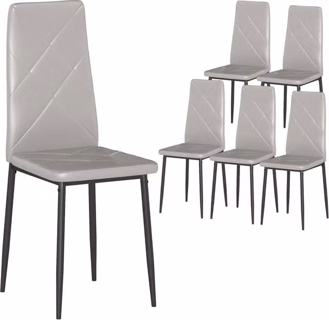 Set di 6 Sedie da Pranzo Moderne in Finta Pelle Grigia con Struttura in Metallo, L: 41 cm, P: 50 cm, H: 97 cm