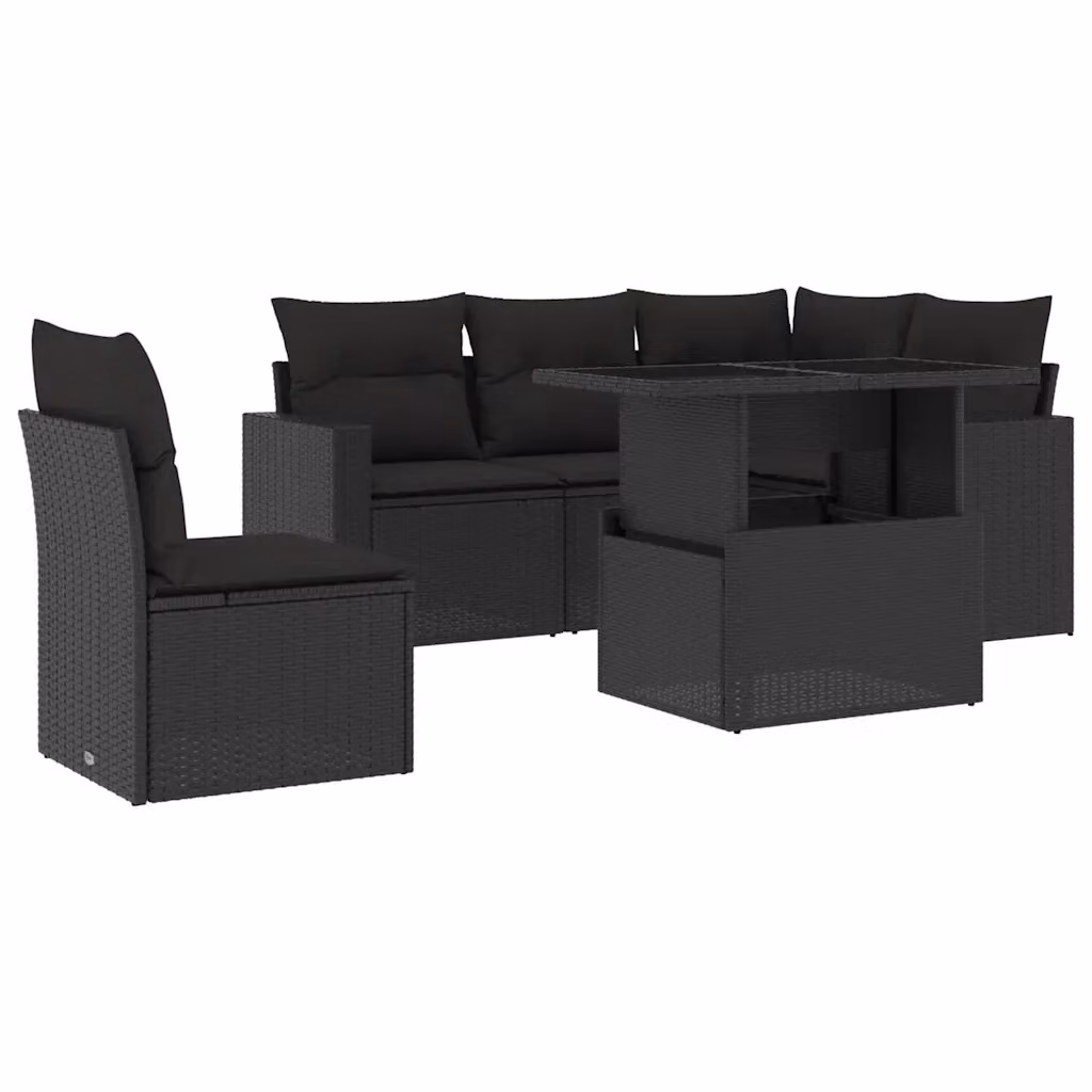 Set Divano da Giardino vidaXL 6 pz a Forma a L in Polyrattan Nero con Cuscini e Tavolino – 2