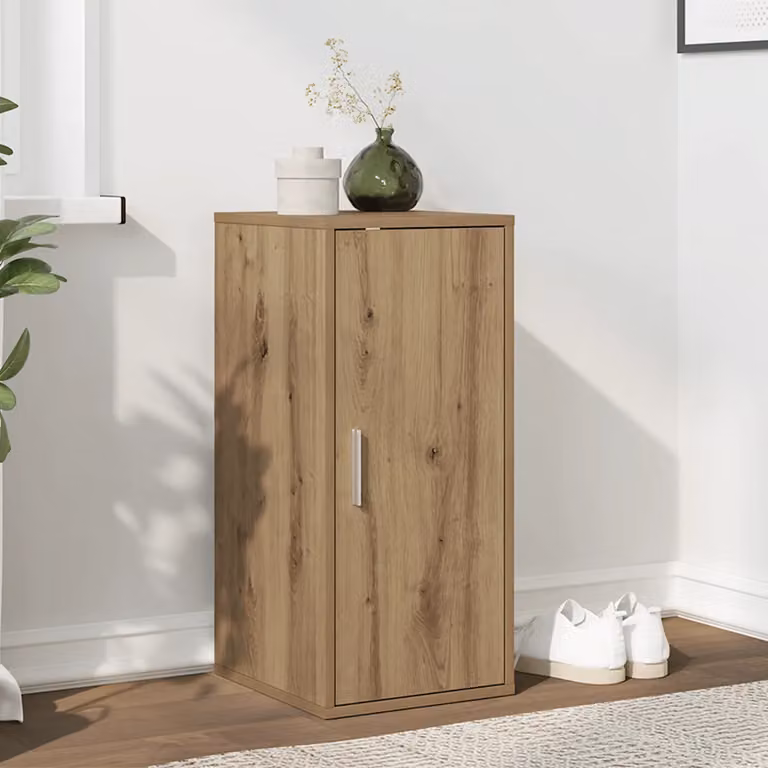 Scarpiera moderna vidaXL in MDF marrone con ante a battente e ripiani interni, sospesa a parete, L 32 cm x P 35 cm x H 70 cm