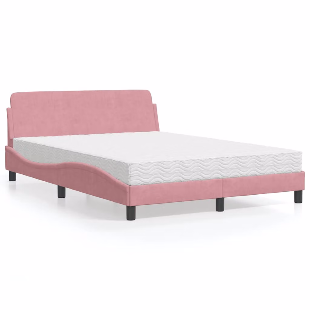 Letto con Materasso Dover vidaXL in Velluto Rosa e Bianco, L/P/H: 120 x 200 cm