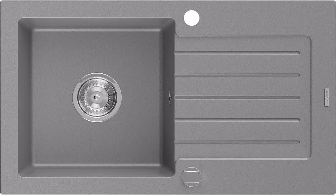 Mexen Pablo lavello in granito a 1 vasca con sgocciolatoio 752 x 436 mm, grigio, sifone cromato - 6510751010-71