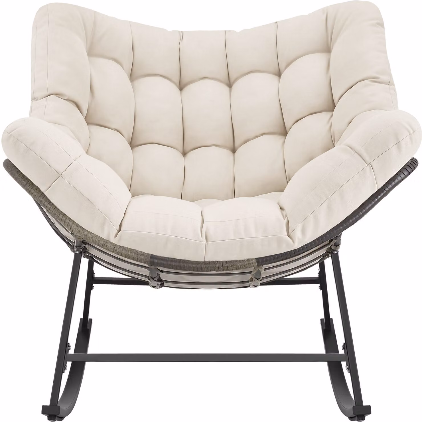 Poltrona a dondolo Tami TecTake GmbH imbottita con motivo trapuntato beige – 3