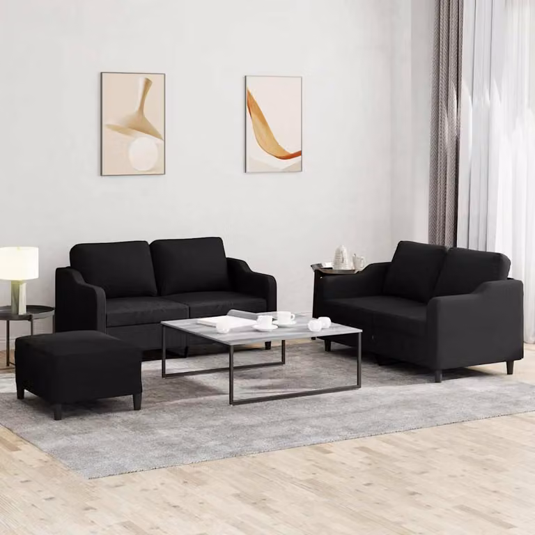 vidaXL Set di Divani 3 Pezzi Moderno in Tessuto Nero con Cuscini