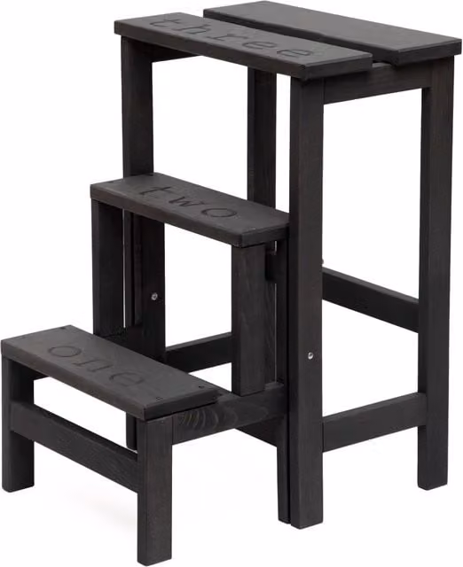 Sgabello Scaletta GIORDANOSHOP in Legno di Faggio Grigio e Nero L/P/H: 60 x 40 x 46 cm