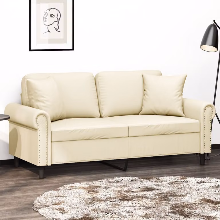 vidaXL Divano a 2 Posti Moderno in Similpelle Beige con Cuscini e Struttura in Metallo