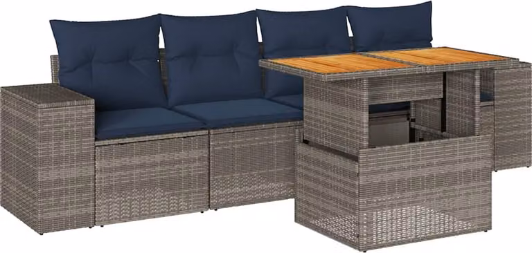 Set Divano da Giardino 5 pz con Cuscini Grigio in Polyrattan