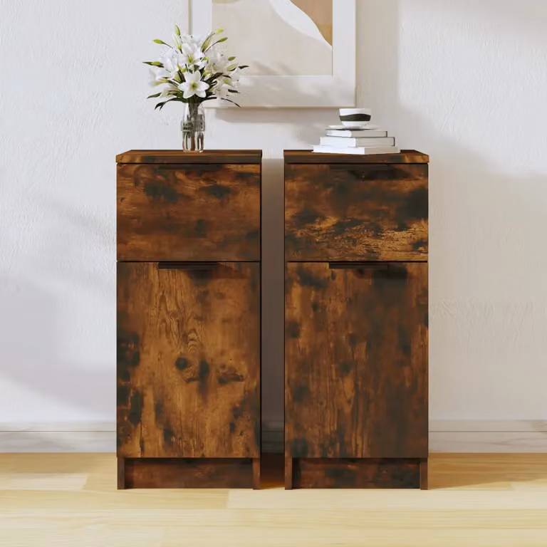 Set di 2 credenze a parete vidaXL in legno multistrato color rovere fumo, design minimalista, L/P/H: 30 x 30 x 70 cm