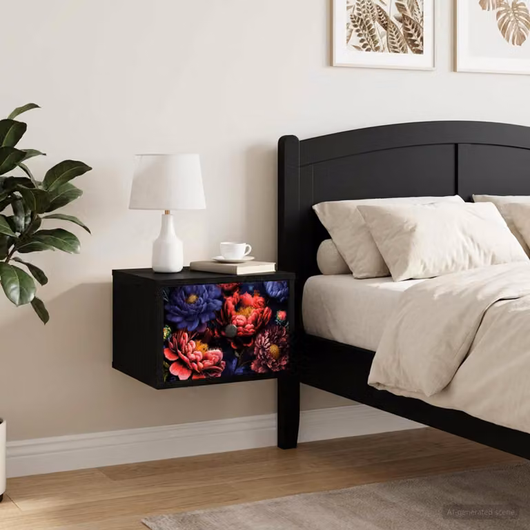 Set di 2 comodini sospesi vidaXL KIEL in Rovere e Nero per camera da letto