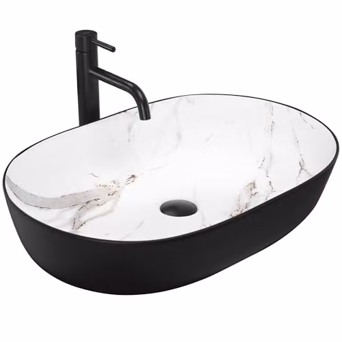 Rea - Lavabo Da Appoggio Cleo Black Aiax Matt Lavandino Bagno 410 X 605 X 140 mm In Ceramica (Nero, Imitazione Pietra)