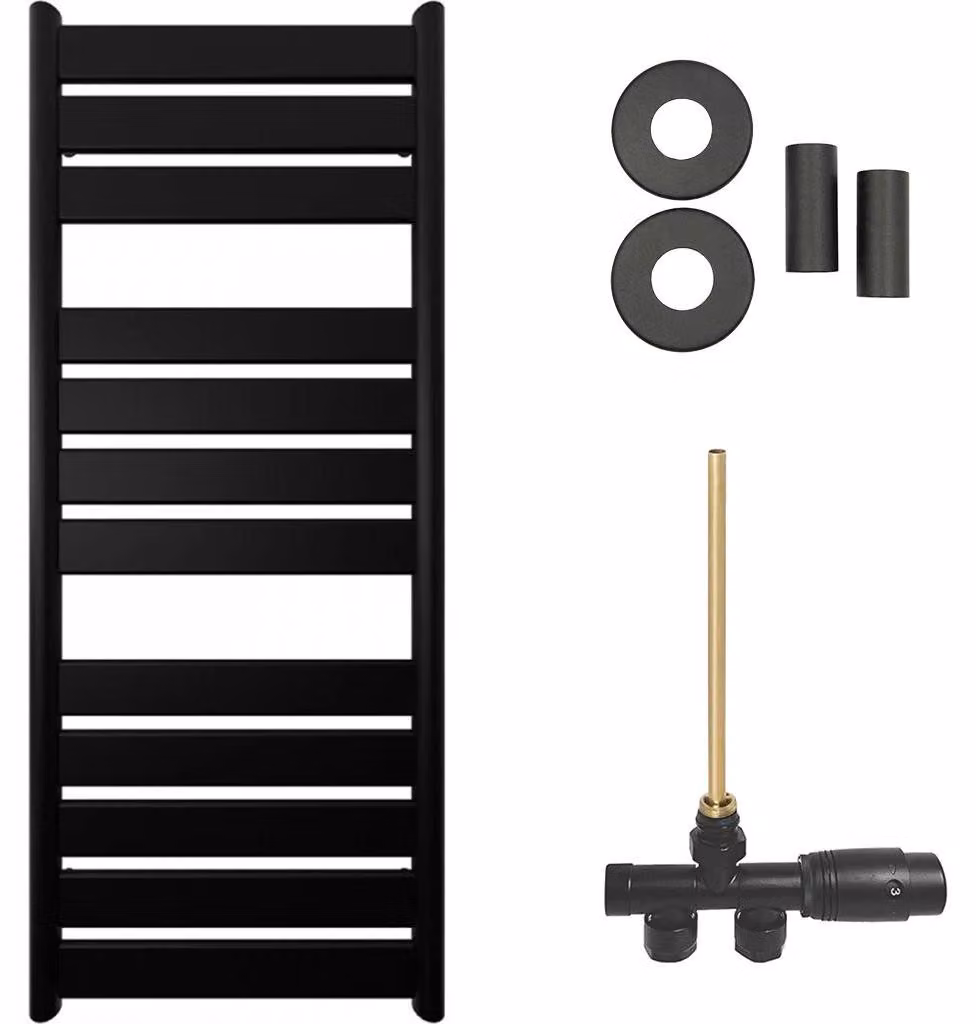 CERANO - Set di radiatori da bagno Arturo - riscaldamento centralizzato - attacco laterale a punto singolo - 644 W - nero opaco - 1200 x 500 mm