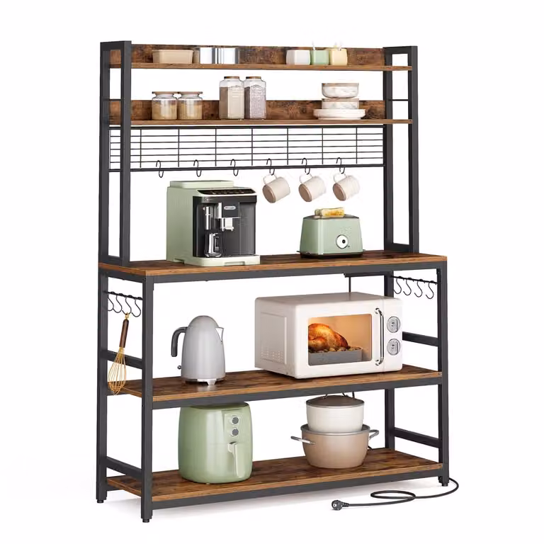 Scaffale Cucina con Multipresa Marrone Vintage e Nero, Marrone Vintage + Nero / 40 x 100 x 170 cm