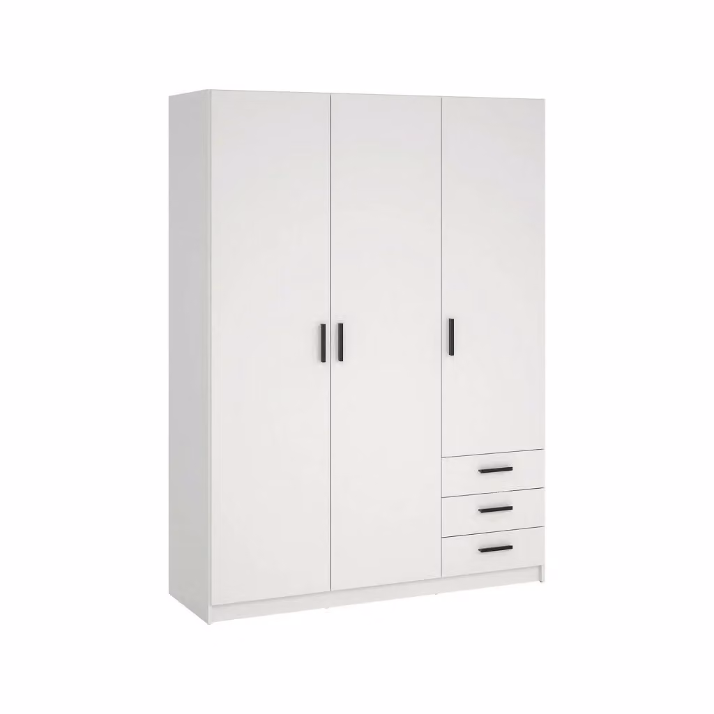Armadio Simeon DMORA a 3 ante con cassetti, mobile per camera da letto bianco opaco, L: 147 cm, P: 50 cm, H: 200 cm – 2