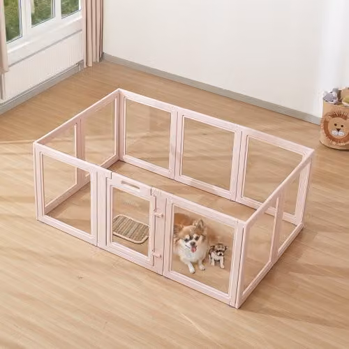 VEVOR Box per Parto per Cani e Cuccioli di Taglia Media, Recinto in Plastica Impermeabile con Finestre e Serratura, Colore Rosa, L 154 cm x P 100 cm x H 60 cm