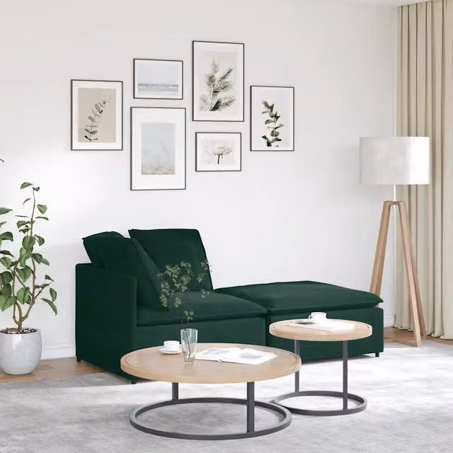 Divano Modulare con Poggiapiedi e Cuscini Velluto Verde Scuro 3321221