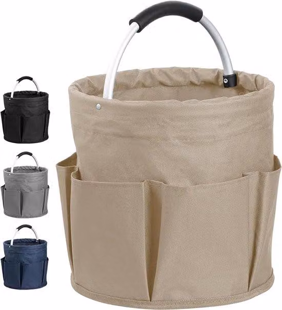 Cesto pieghevole portatile – Contenitore rotondo multifunzionale in metallo per giardino e attrezzi