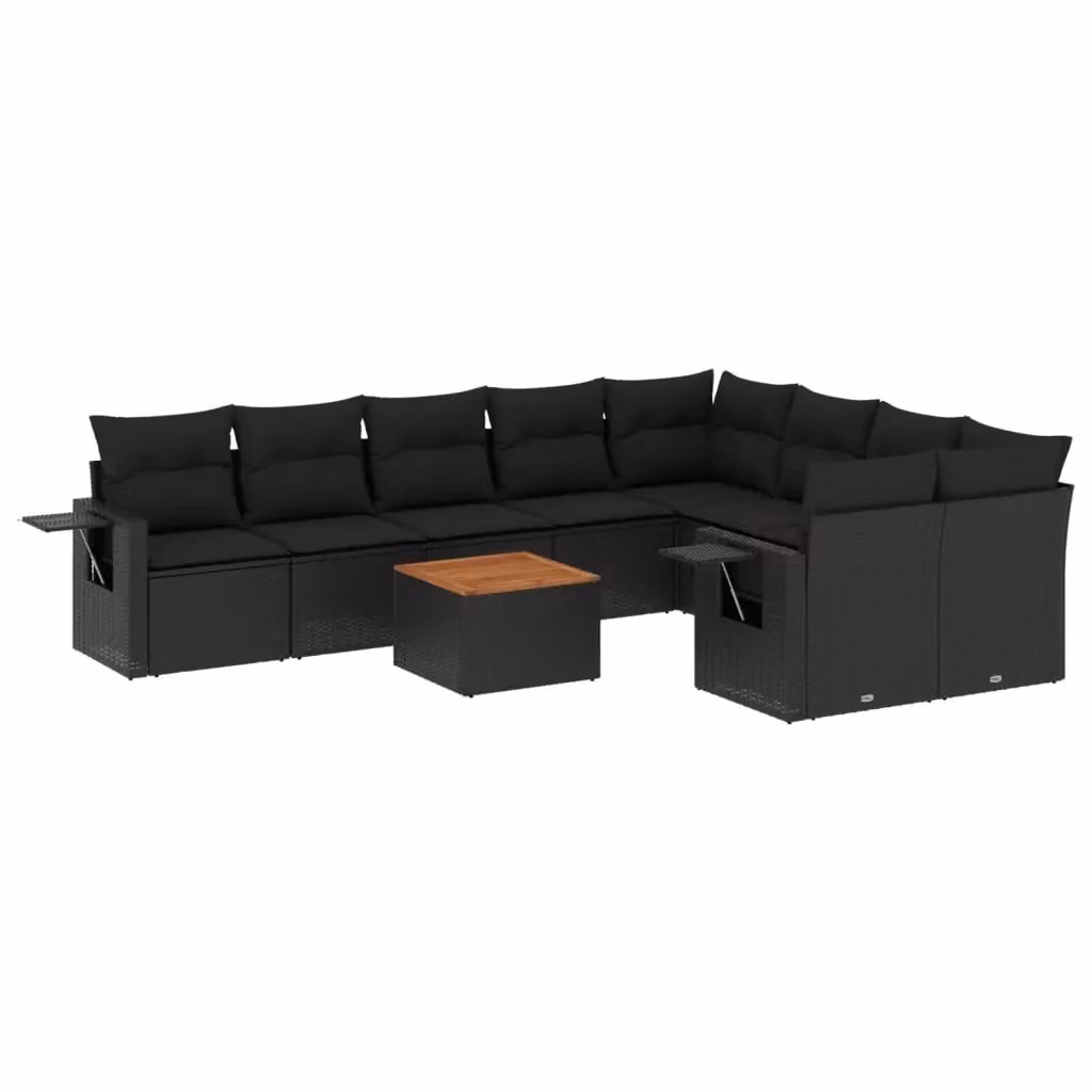 Set di divani da giardino vidaXL in polyrattan nero con cuscini e tavolino da esterno – 2
