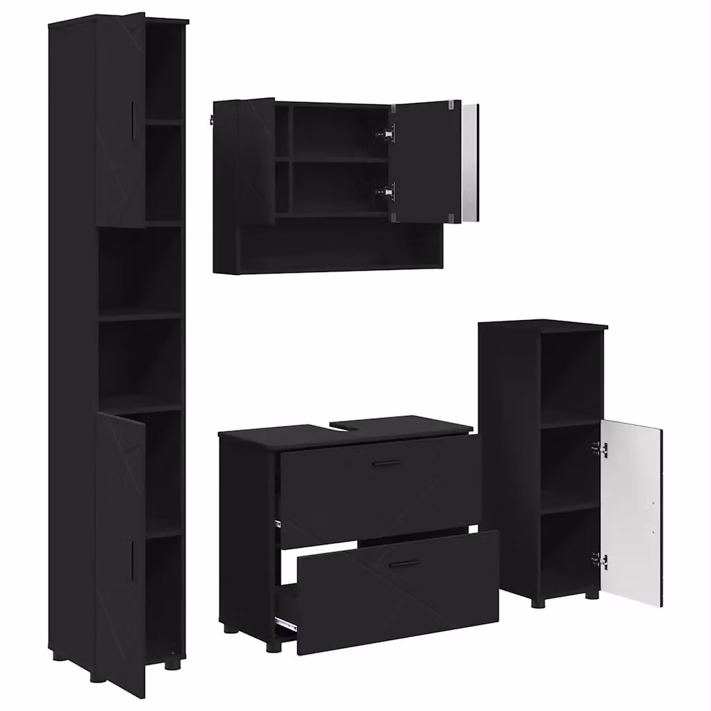 Set di mobili per il bagno vidaXL 4 pezzi nero opaco L/P/H: 76,5 x 35 x 192 cm – 2