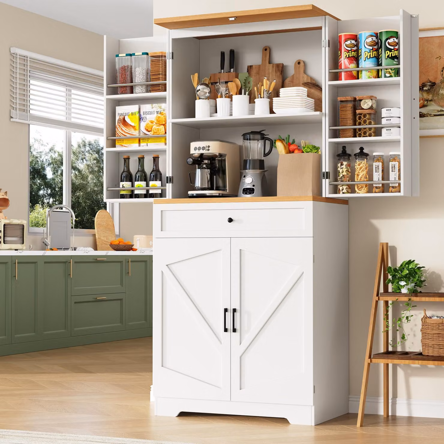 STILVORA: mobile alto con cassetti e 12 ripiani, mobile da cucina con dispositivo antiribaltamento, mobile contenitore in MDF e truciolato, bianco
