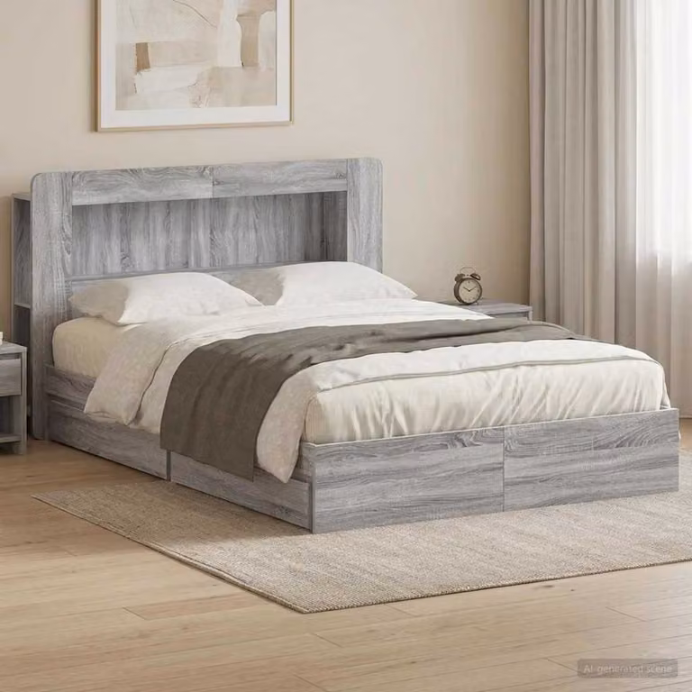 vidaXL Letto con contenitore moderno in legno Sonoma grigio L/P/H: 200 x 150 x 182 cm