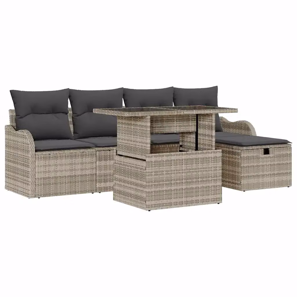 Set Divano da Giardino vidaXL a Forma a L con Tavolino e Pouf, 6 Pezzi, Grigio – 2