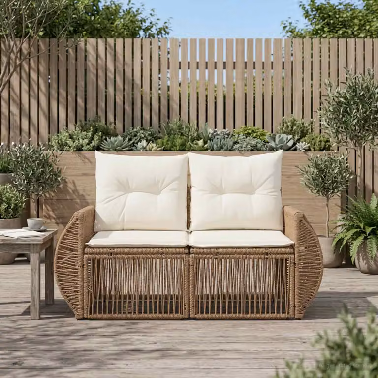 Divano da giardino a 2 posti vidaXL in rattan beige con struttura in metallo e plastica