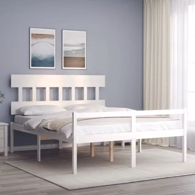 Letto per anziani vidaXL in legno massello di pino bianco con testiera, L/P/H: 160 x 200 x 105,5 cm