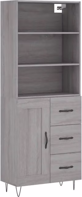 Credenza Buffet da pranzo moderna in legno multistrato Grigio Sonoma L: 69,5 cm, P: 34 cm, H: 180 cm – 1