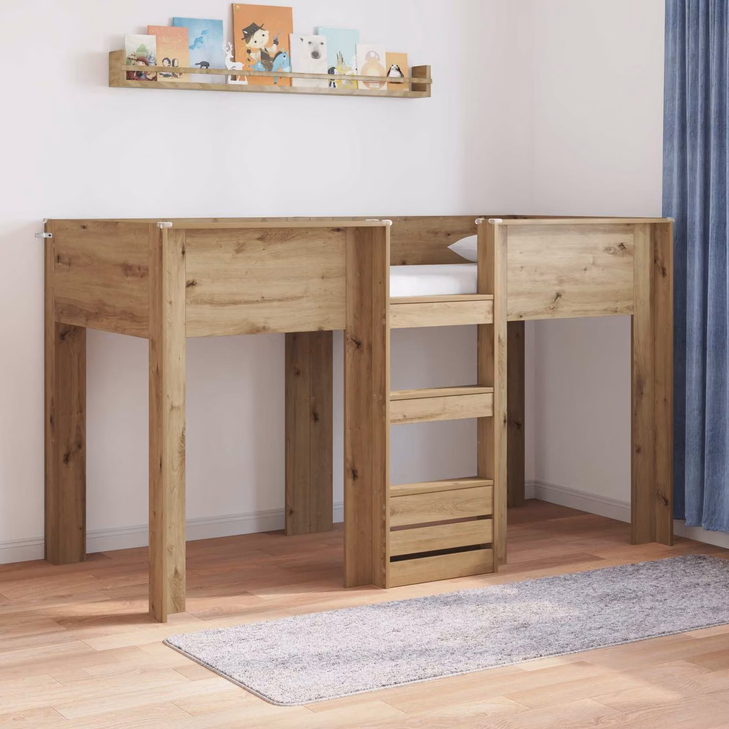 Letto a castello per bambini vidaXL in legno color rovere con struttura a casetta L/P/H: 190 x 90 x 160 cm