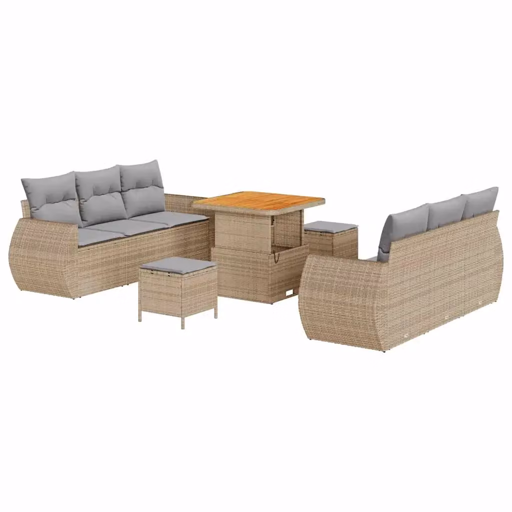 Set Divano da Giardino vidaXL 9 Pezzi Beige e Grigio con Tavolino e Ottoman in Polyrattan e Acciaio – 2