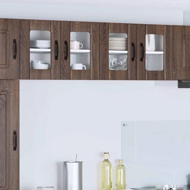 Set di 2 mobili da parete moderni vidaXL in legno e vetro con ante in vetro marrone