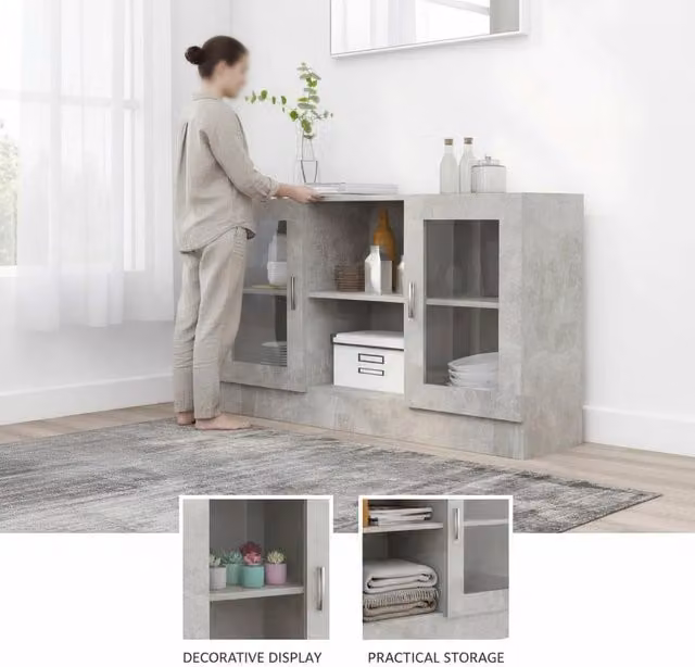 Display Cabinet, Concrete Grey, 120x30.5x70 Cm, Wood-based Material