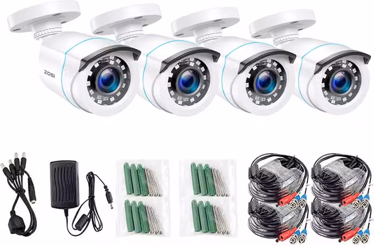 Telecamere di sicurezza ZOSI, risoluzione HD 1080P, design impermeabile, bianco